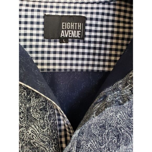 Men's Dress Shirt L Button Down Blue Paisley Designer Casual Shirt Large NWOT - Picture 6 of 6